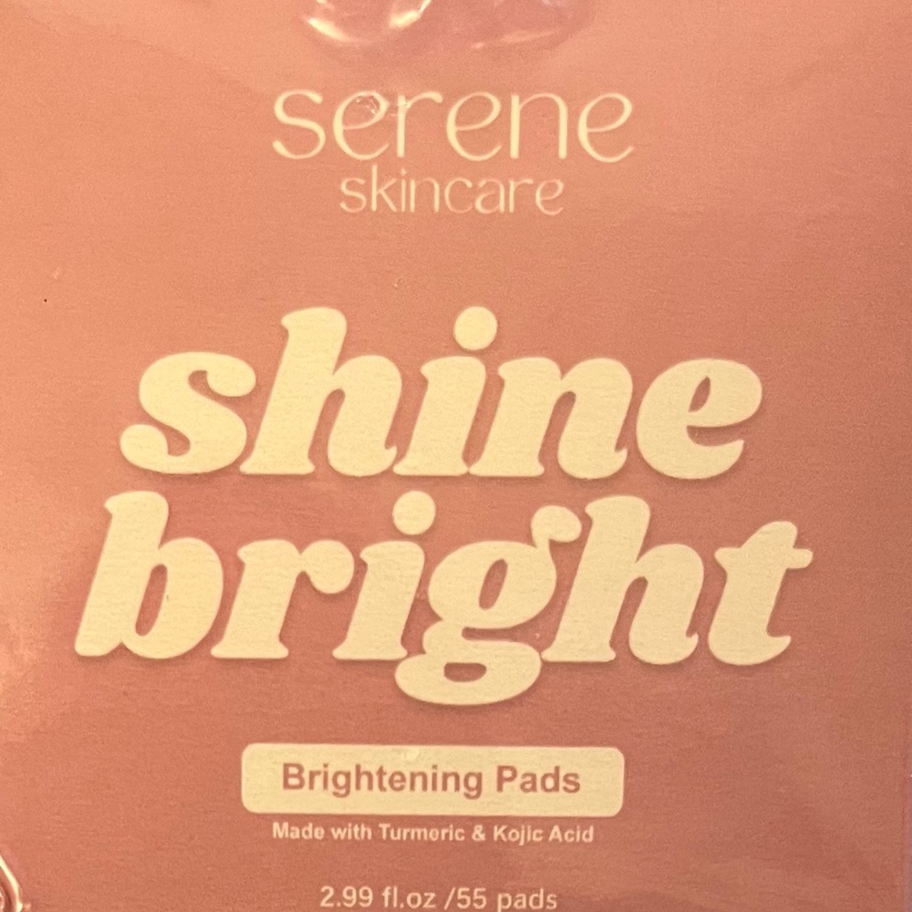 Serene Shine Bright Brightening pads - Turmeric, kojic acid, citric acid.